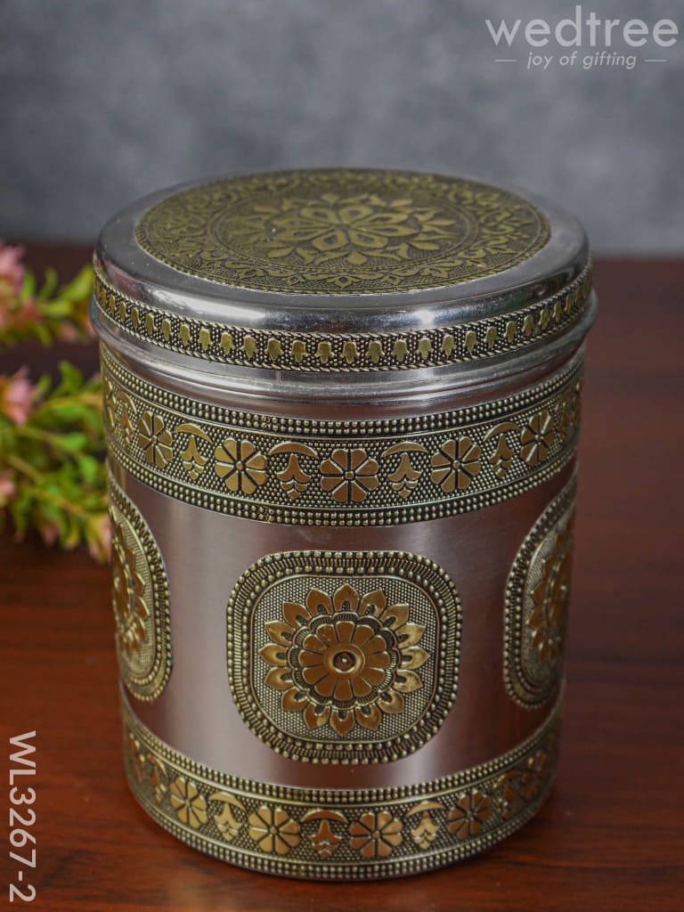 Gold Oxidized Dabba - 7 Inch Wl3267-2 Meenakari Containers