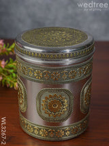 Gold Oxidized Dabba - 7 Inch Wl3267-2 Meenakari Containers