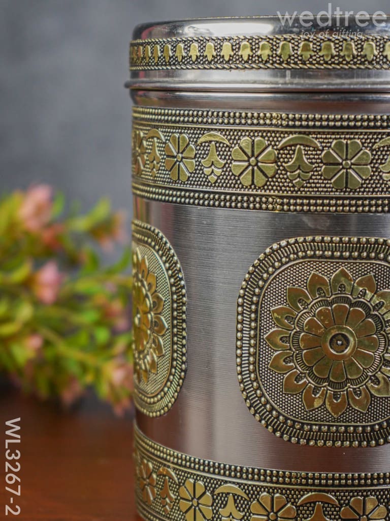 Gold Oxidized Dabba - 7 Inch Wl3267-2 Meenakari Containers