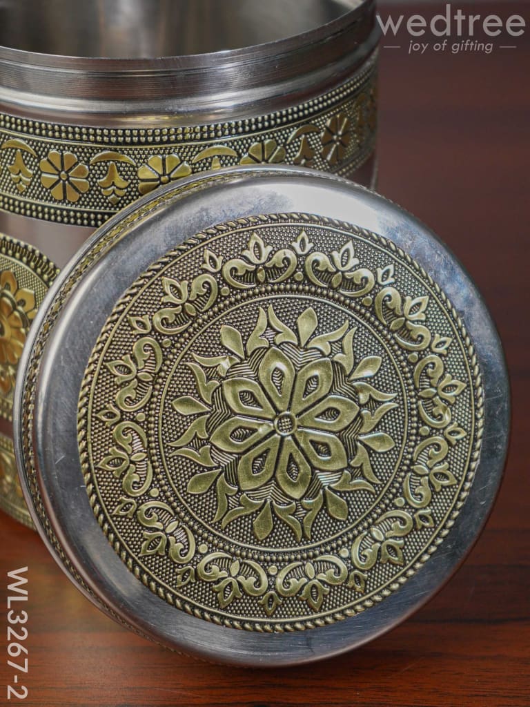 Gold Oxidized Dabba - 7 Inch Wl3267-2 Meenakari Containers