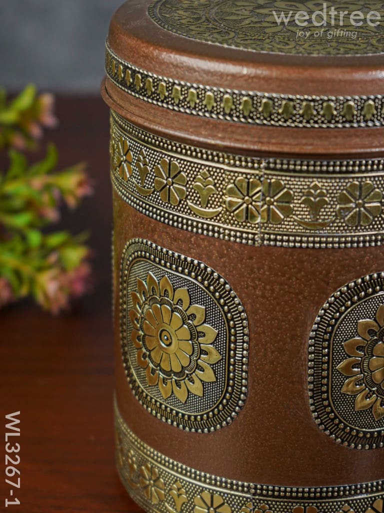 Gold Oxidized Dabba - 7 Inch Wl3267-1 Meenakari Containers