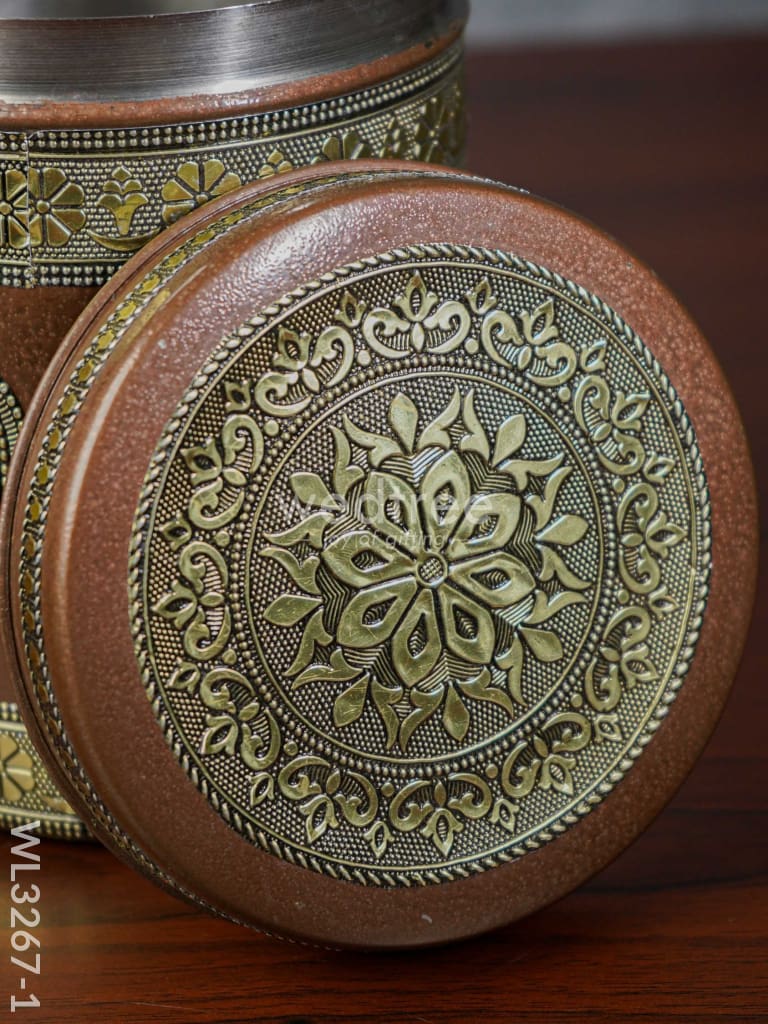 Gold Oxidized Dabba - 7 Inch Wl3267-1 Meenakari Containers