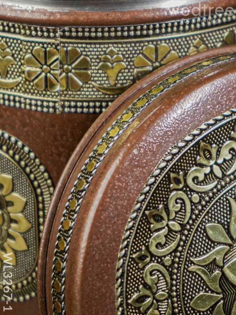 Gold Oxidized Dabba - 7 Inch Wl3267-1 Meenakari Containers