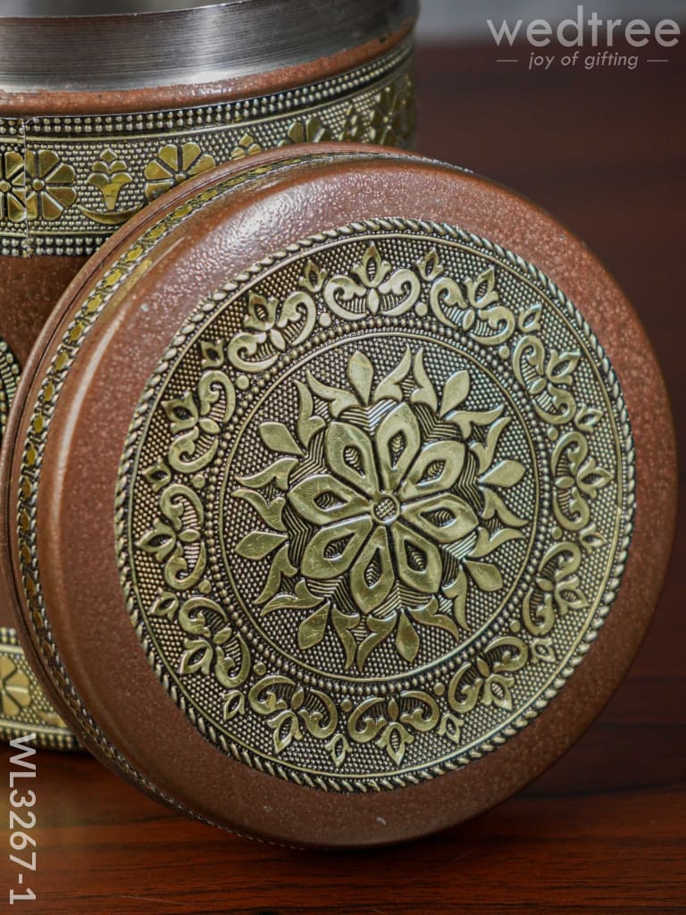 Gold Oxidized Dabba - 7 Inch Wl3267-1 Meenakari Containers