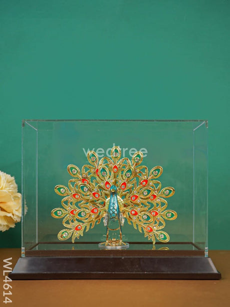 Gold Peacock Enamel In Acrylic Cabinet - Wl4614 Plated