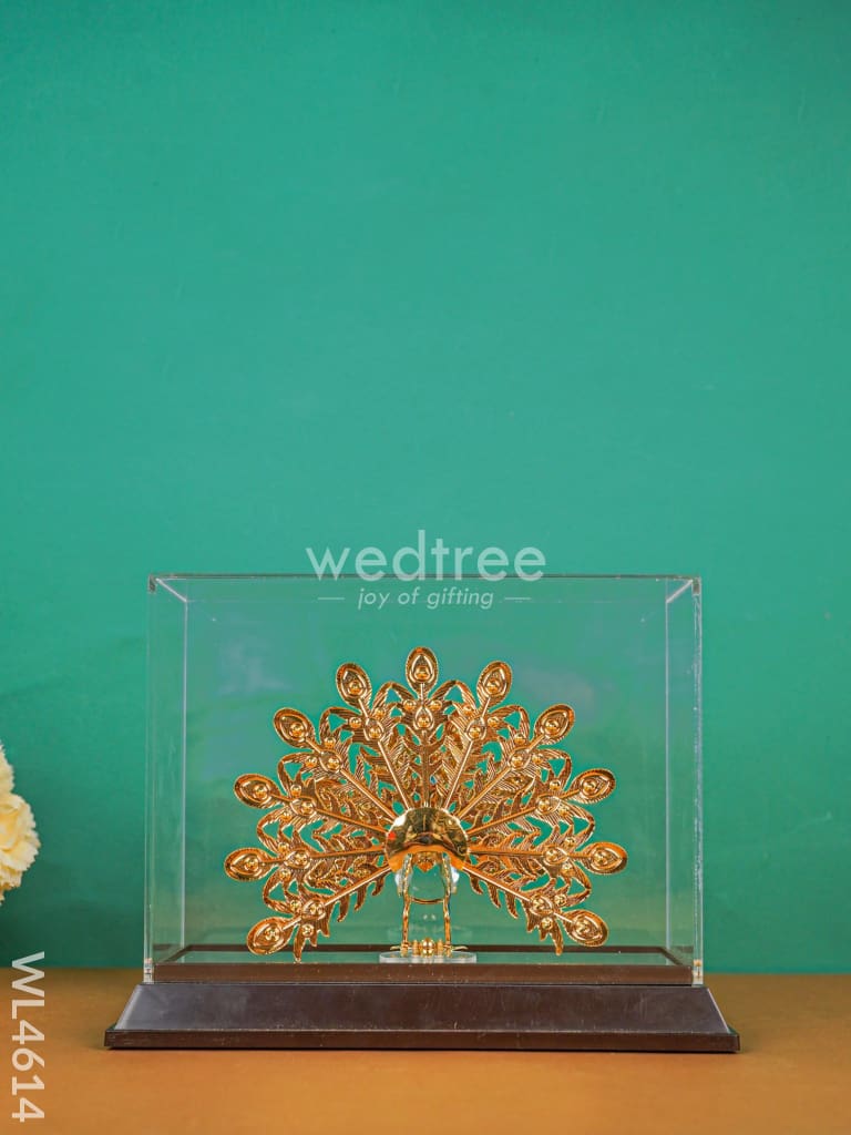 Gold Peacock Enamel In Acrylic Cabinet - Wl4614 Plated