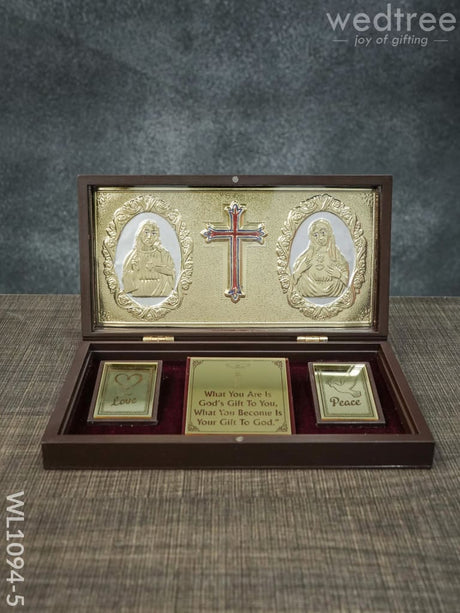 Gold Plated Prayer Box Large - Wl1094 Jesus And Mary Catholic Paduka