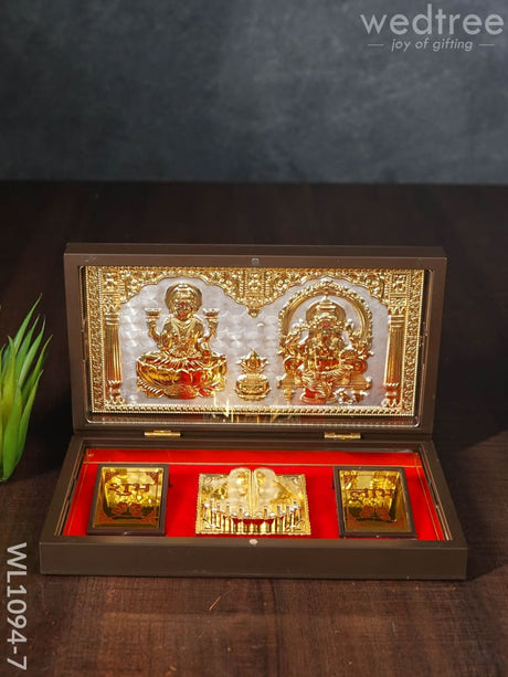 Gold Plated Prayer Box Large - Wl1094 Lakshmi Ganesha Paduka