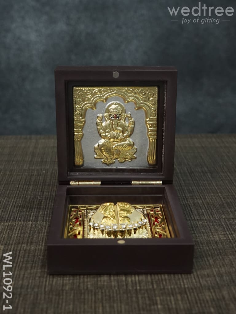 Gold Plated Prayer Box Mini - Wl1092 Ganesha Paduka