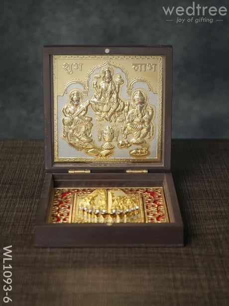 Gold Plated Prayer Box Small - Wl1093 Ganesh Lakshmi Saraswathi Paduka