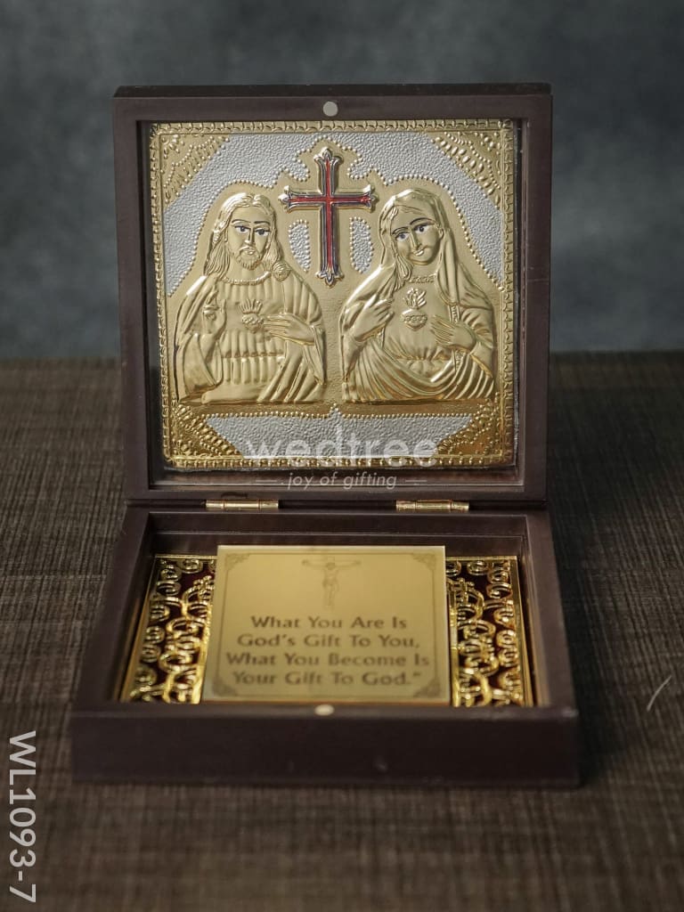 Gold Plated Prayer Box Small - Wl1093 Jesus And Mary Catholic Paduka