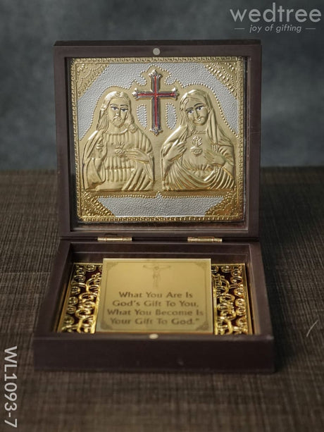 Gold Plated Prayer Box Small - Wl1093 Jesus And Mary Catholic Paduka