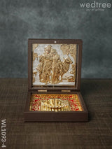 Gold Plated Prayer Box Small - Wl1093 Radhekrishna With Cow Paduka