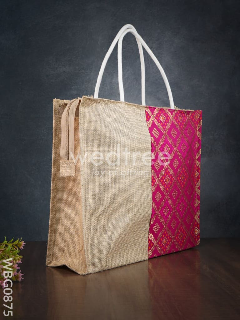 Golden Brocade Design Jute Bag - 14.5 Inch Wbg0875 Bags