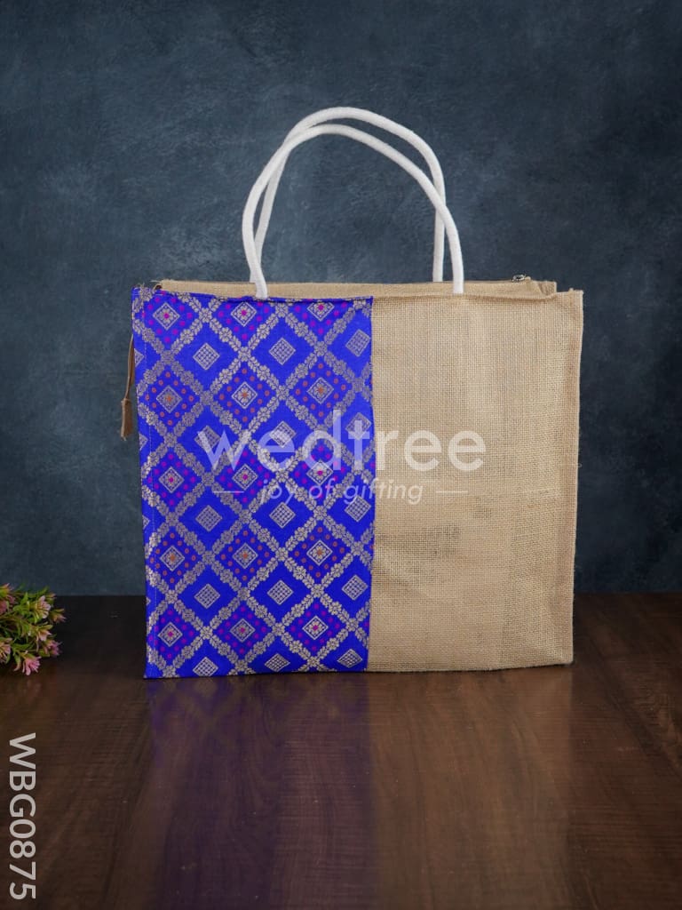 Golden Brocade Design Jute Bag - 14.5 Inch Wbg0875 Bags