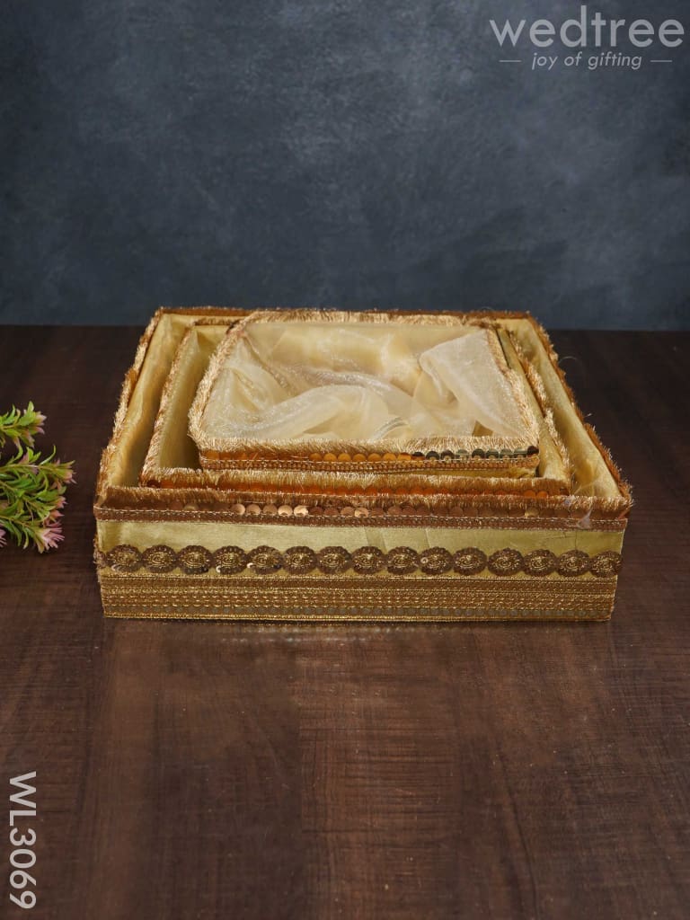 Golden Embroidered Trousseau Basket - Set Of 3 Wl3069 Wedding Essentials