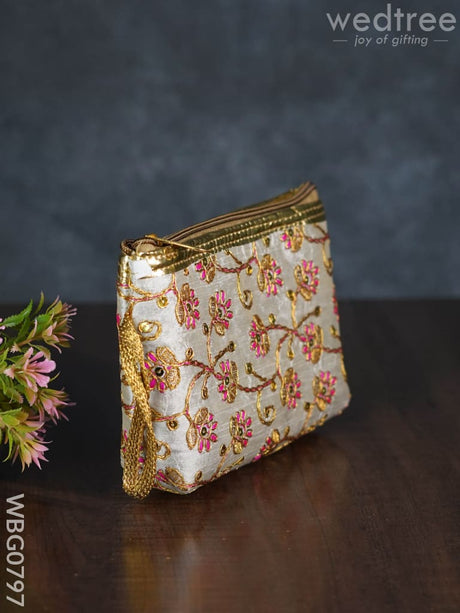 Golden Floral Embroidered Purse - Wbg0797 Clutches & Purses