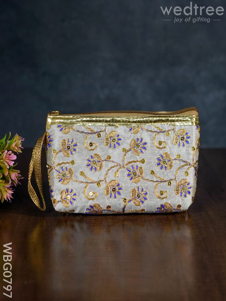 Golden Floral Embroidered Purse - Wbg0797 Clutches & Purses