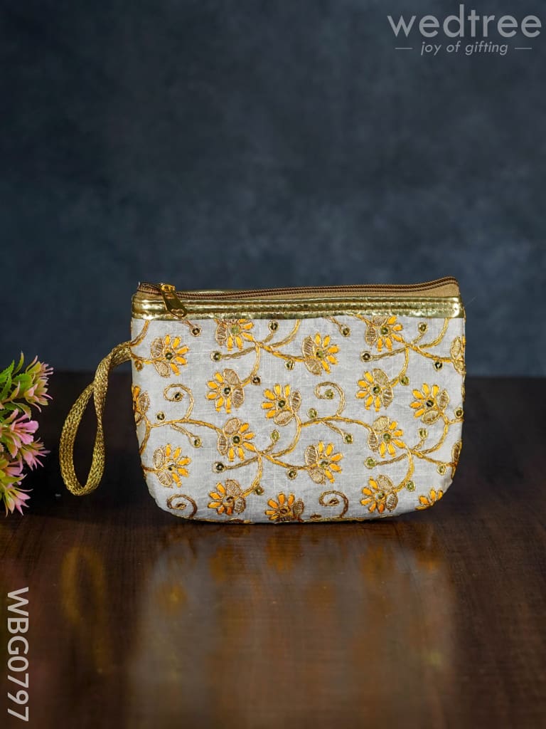 Golden Floral Embroidered Purse - Wbg0797 Clutches & Purses