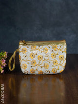 Golden Floral Embroidered Purse - Wbg0797 Clutches & Purses