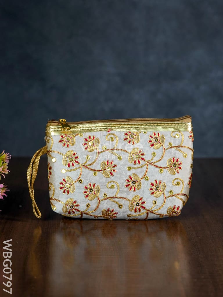 Golden Floral Embroidered Purse - Wbg0797 Clutches & Purses