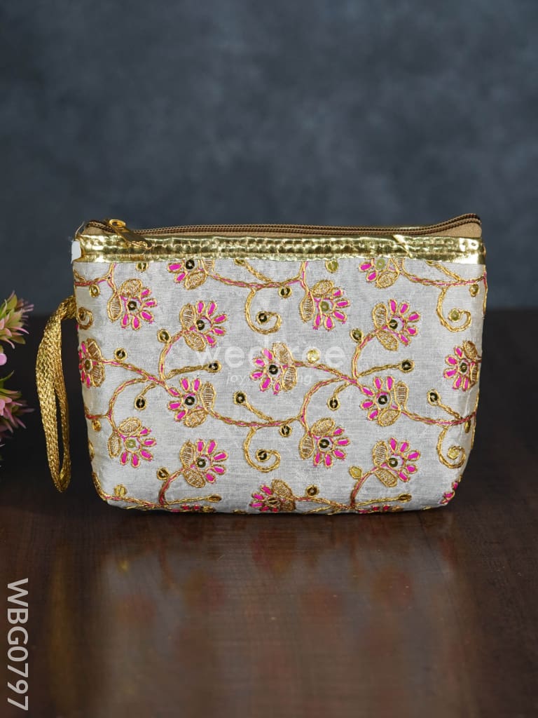 Golden Floral Embroidered Purse - Wbg0797 Clutches & Purses