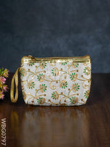 Golden Floral Embroidered Purse - Wbg0797 Clutches & Purses