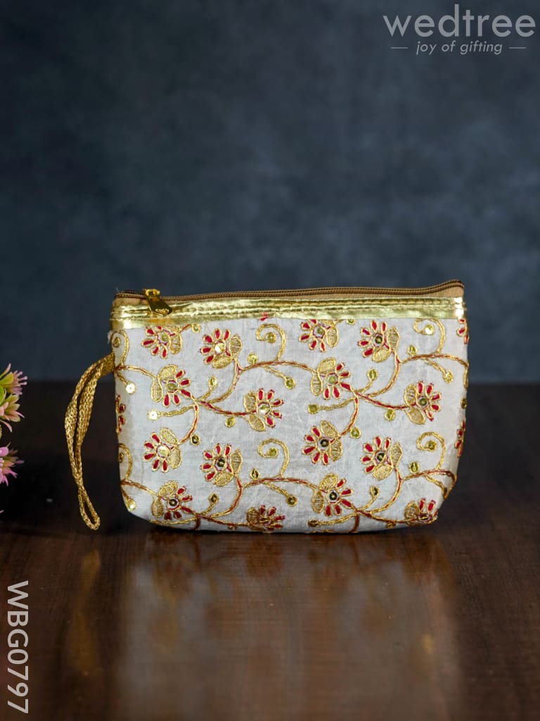 Golden Floral Embroidered Purse - Wbg0797 Clutches & Purses