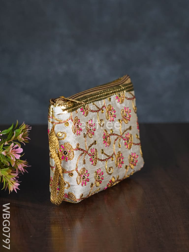 Golden Floral Embroidered Purse - Wbg0797 Clutches & Purses