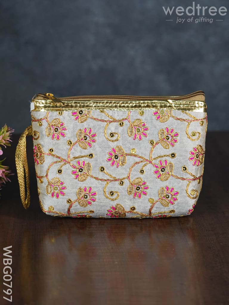 Golden Floral Embroidered Purse - Wbg0797 Clutches & Purses