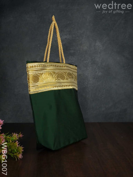 Golden Lotus With Leaf Zari Hand Bag - Wbg1007 Bags