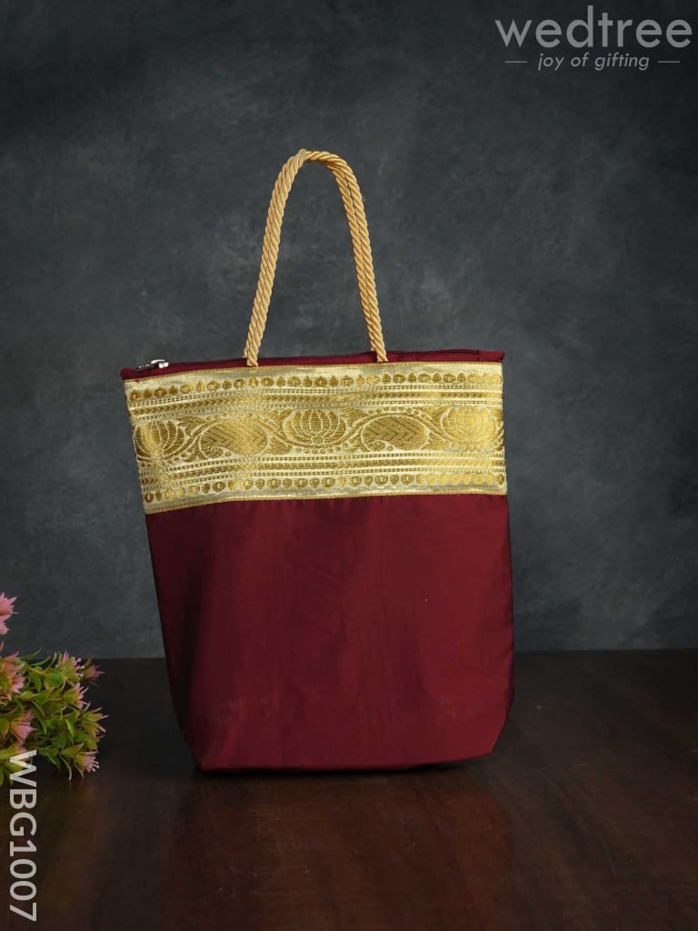 Golden Lotus With Leaf Zari Hand Bag - Wbg1007 Bags