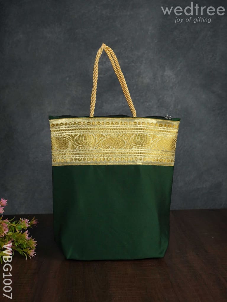 Golden Lotus With Leaf Zari Hand Bag - Wbg1007 Bags