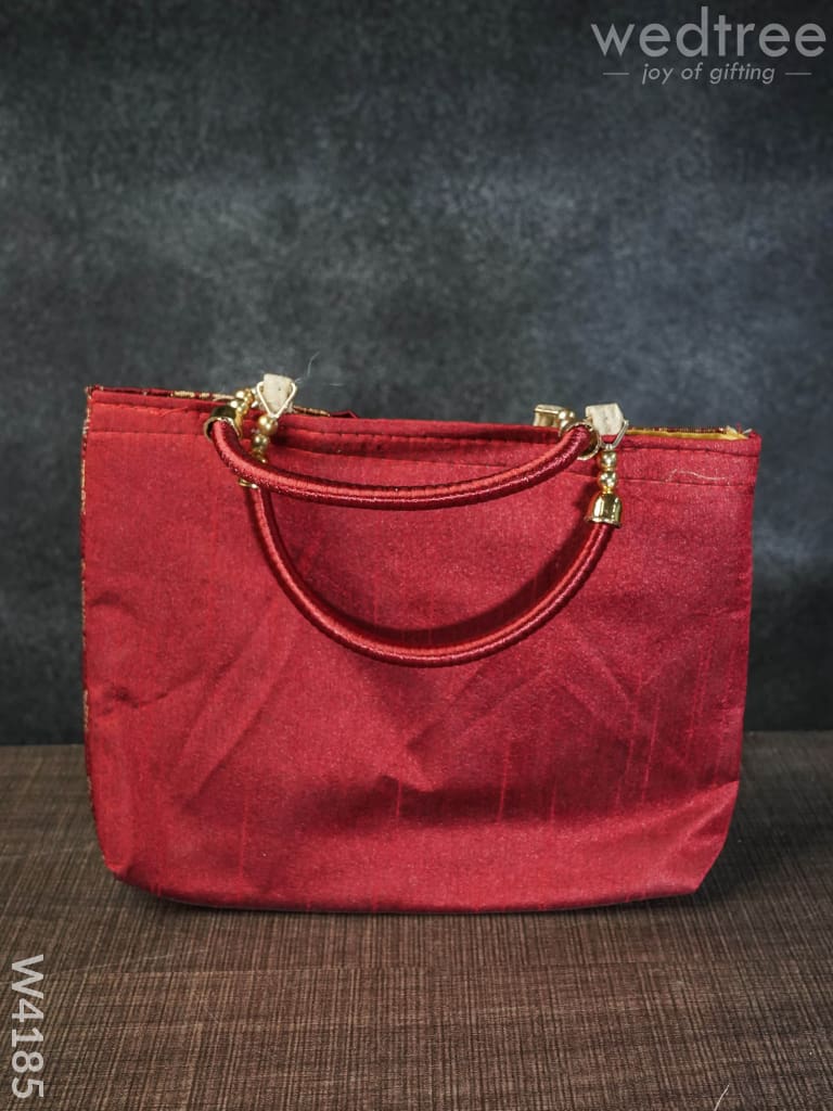 Hand Bag Raw Silk With Floral & Mango Design - W4185 Bags