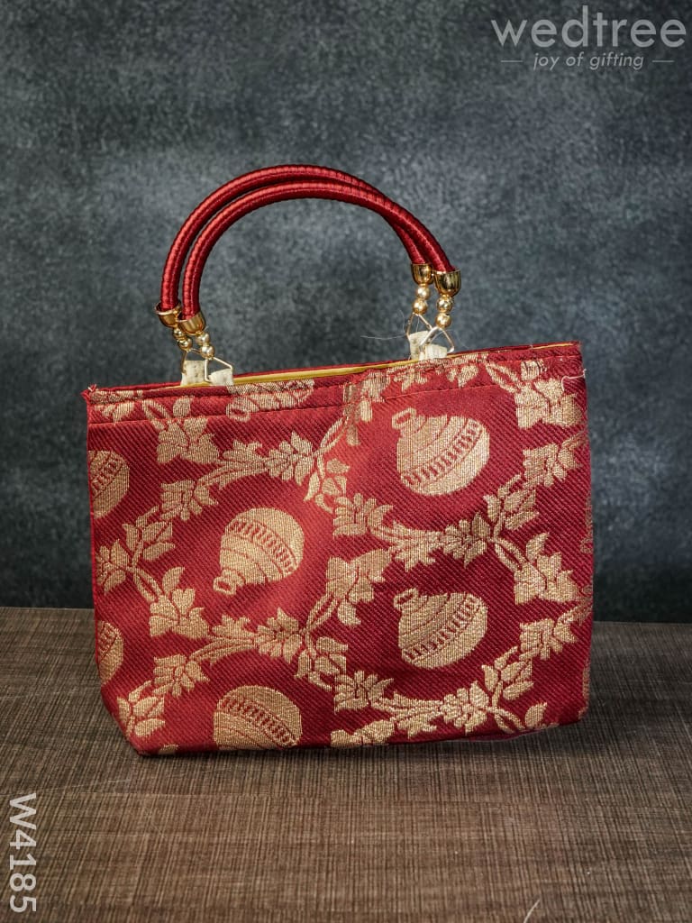 Hand Bag Raw Silk With Floral & Mango Design - W4185 Bags