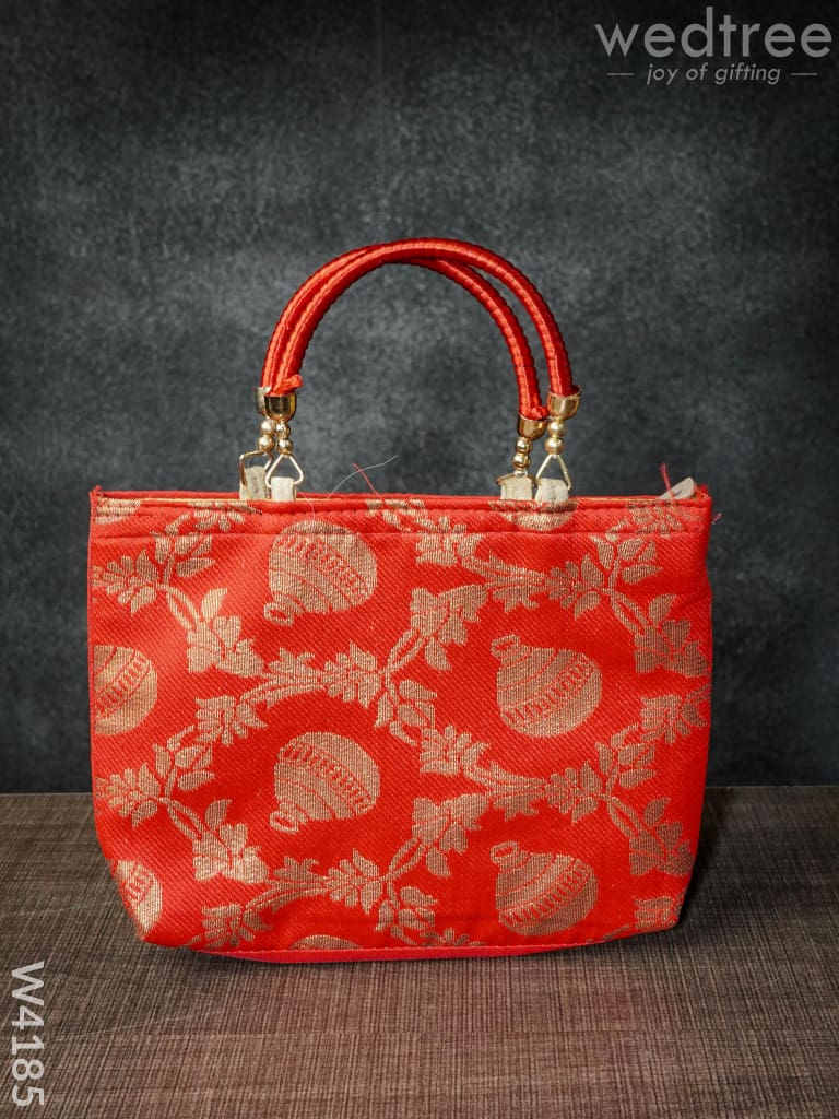 Hand Bag Raw Silk With Floral & Mango Design - W4185 Bags