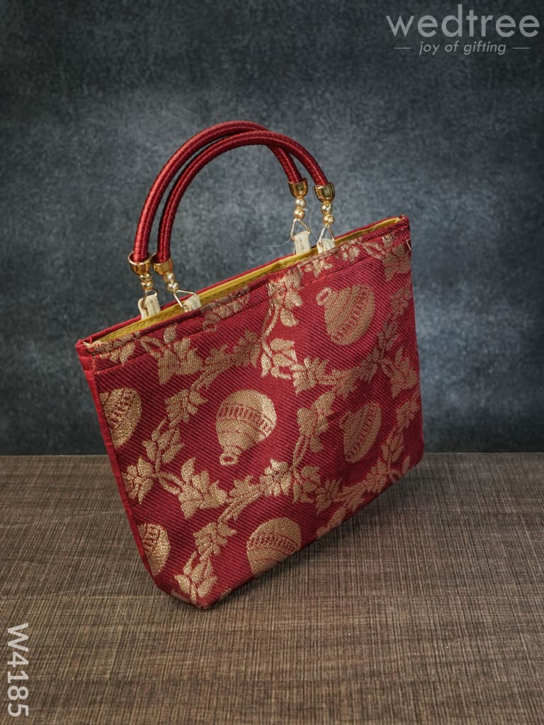 Hand Bag Raw Silk With Floral & Mango Design - W4185 Bags