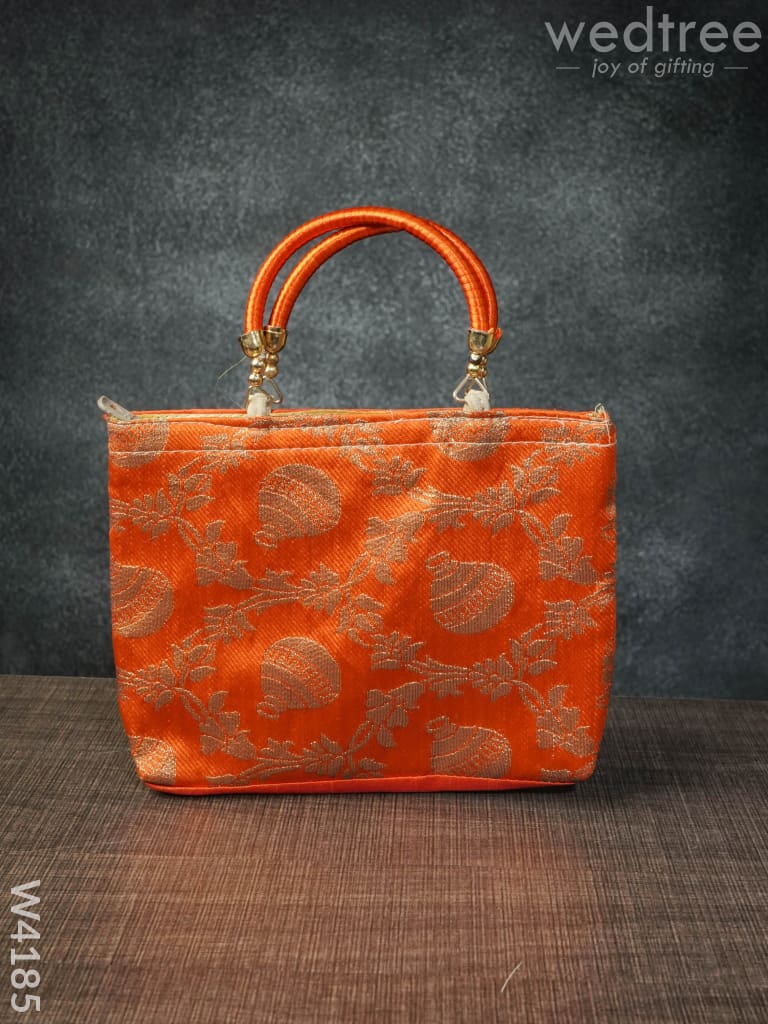 Hand Bag Raw Silk With Floral & Mango Design - W4185 Bags