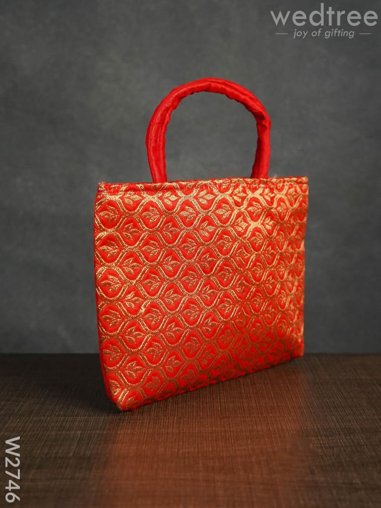 Hand Bag Raw Silk With Golden Leaf Design - W2746 Bags