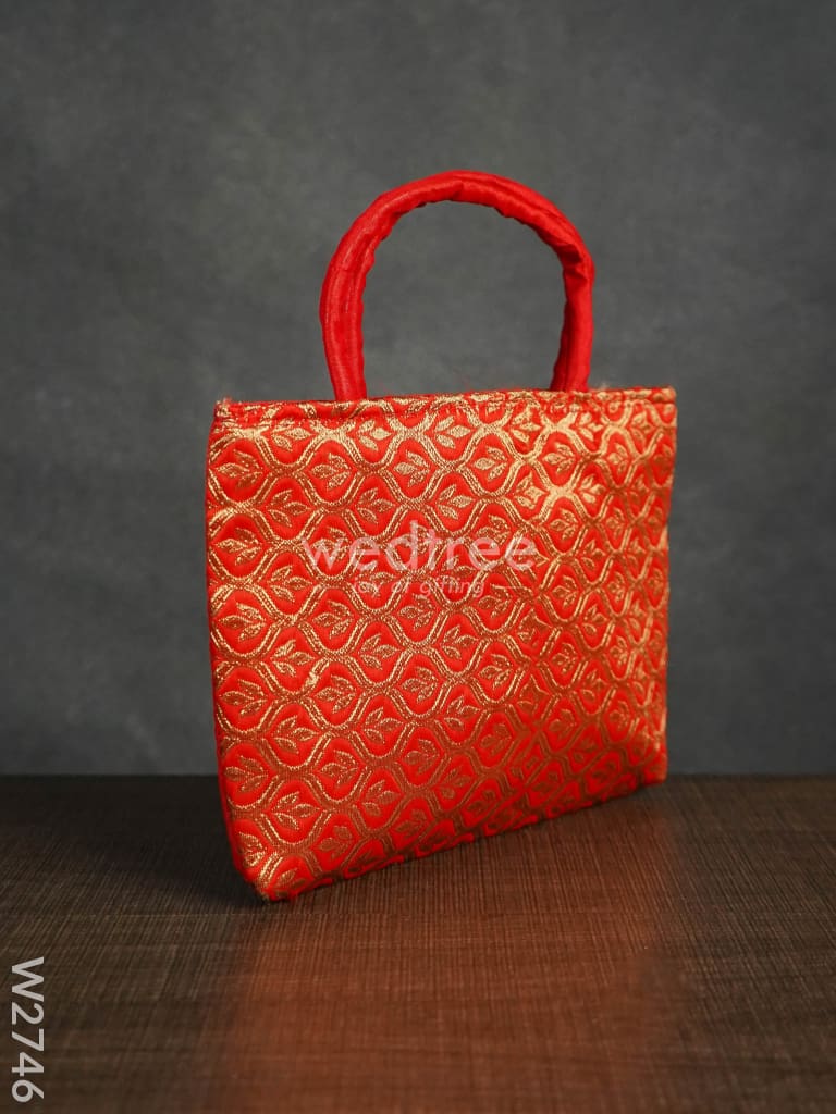 Hand Bag Raw Silk With Golden Leaf Design - W2746 Bags