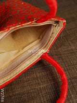 Hand Bag Raw Silk With Golden Leaf Design - W2746 Bags