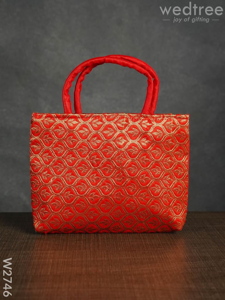 Hand Bag Raw Silk With Golden Leaf Design - W2746 Bags