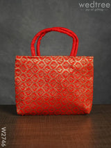 Hand Bag Raw Silk With Golden Leaf Design - W2746 Bags