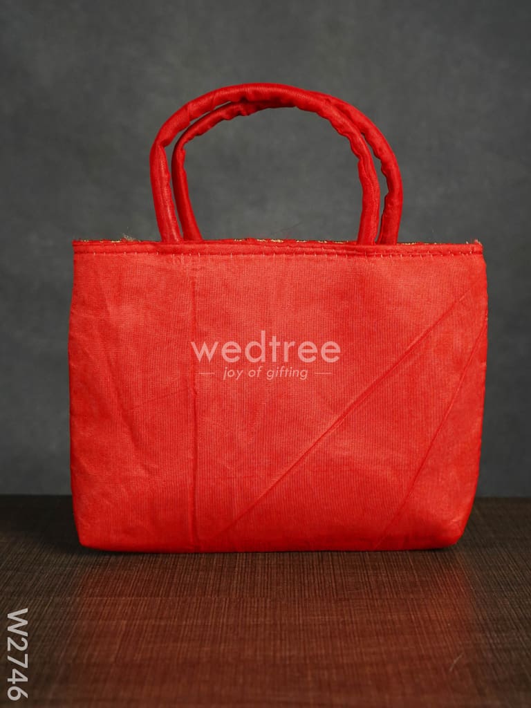 Hand Bag Raw Silk With Golden Leaf Design - W2746 Bags