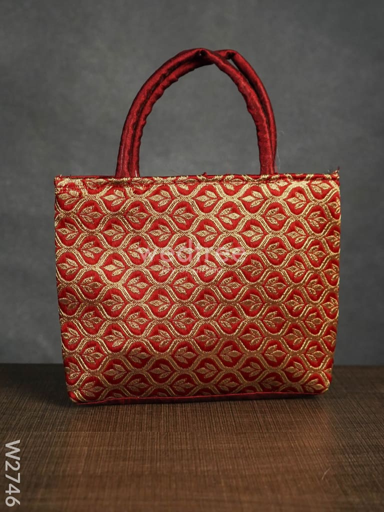 Hand Bag Raw Silk With Golden Leaf Design - W2746 Bags