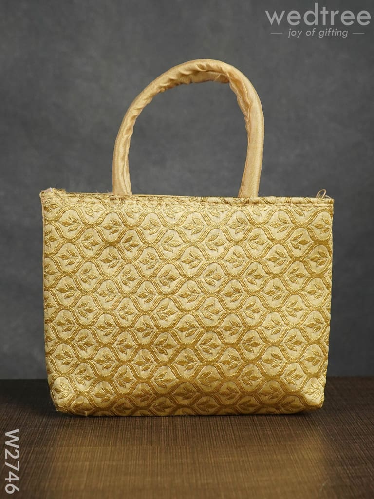 Hand Bag Raw Silk With Golden Leaf Design - W2746 Bags