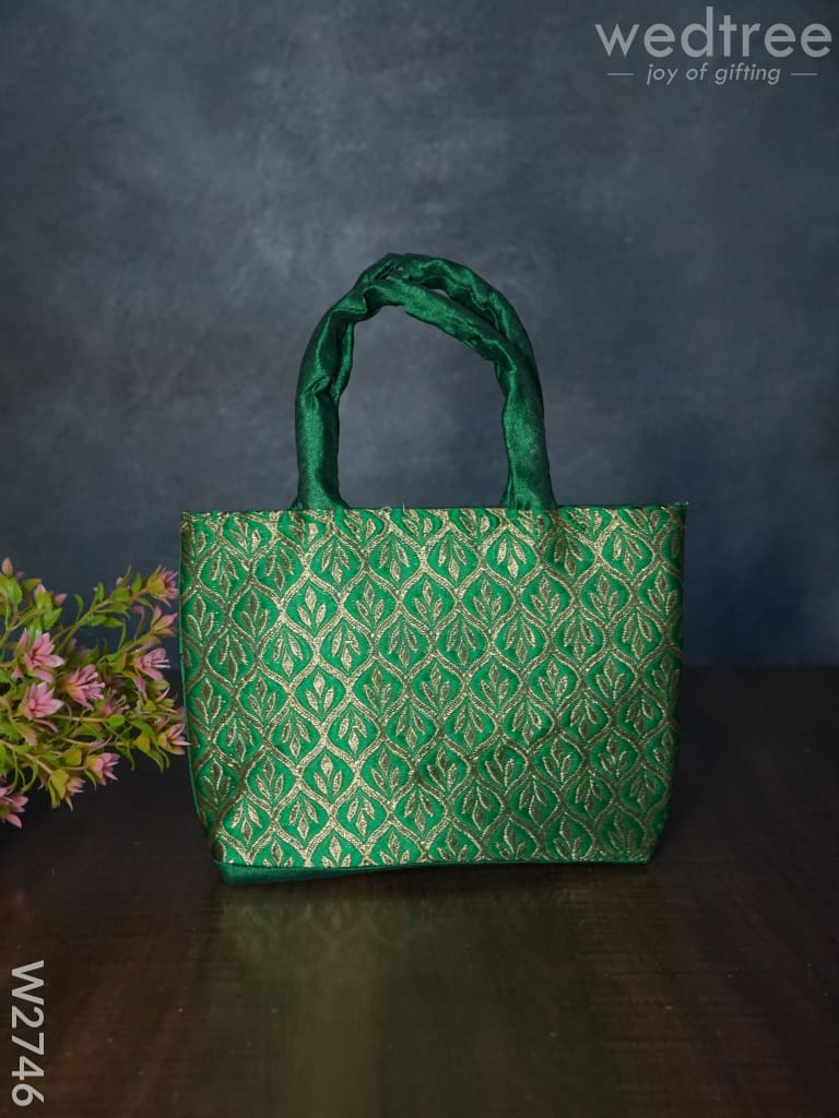 Hand Bag Raw Silk With Golden Leaf Design - W2746 Bags