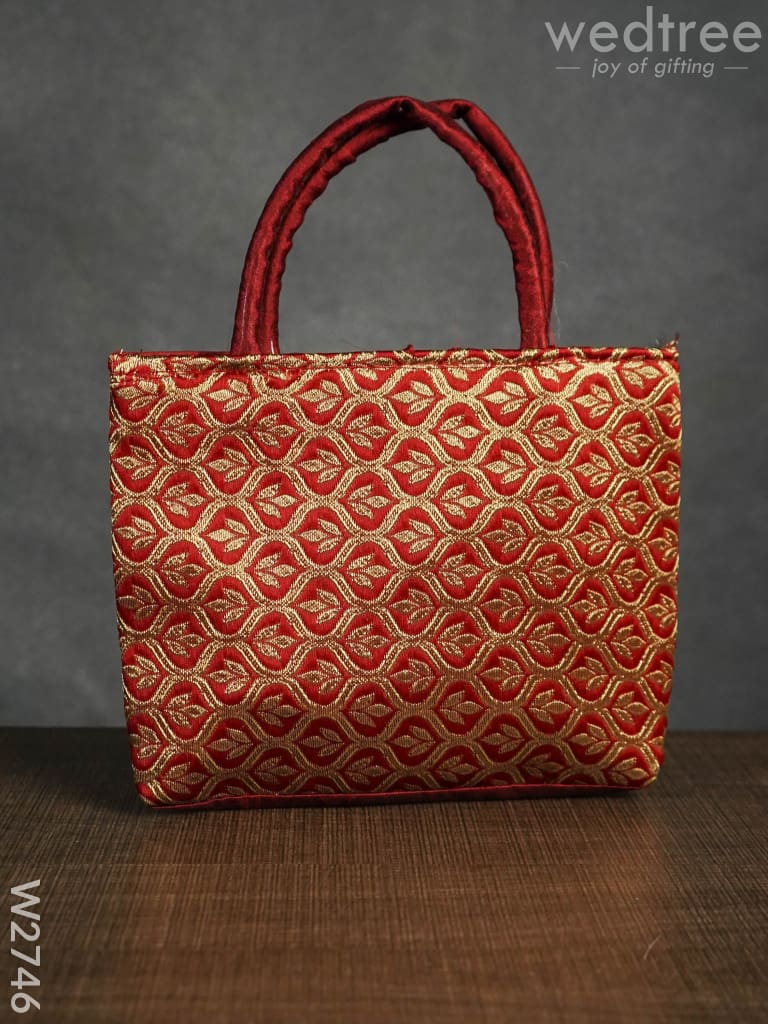 Hand Bag Raw Silk With Golden Leaf Design - W2746 Bags