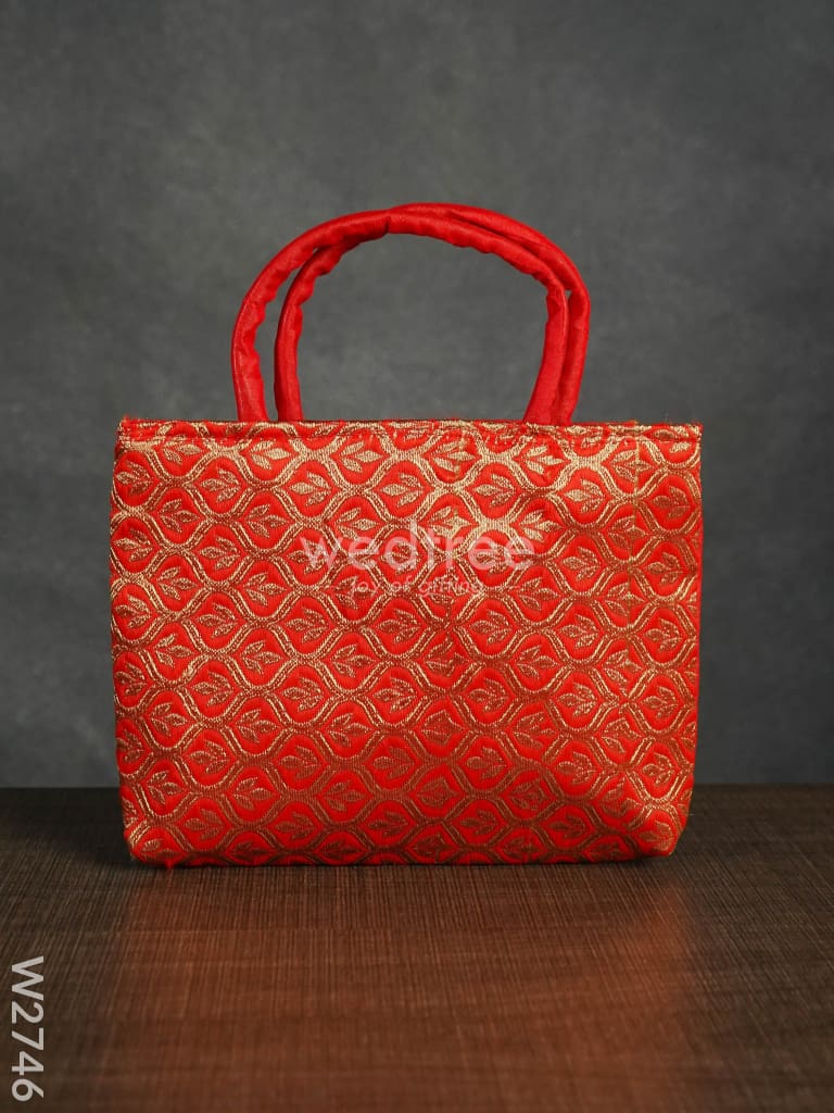 Hand Bag Raw Silk With Golden Leaf Design - W2746 Bags