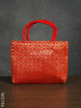 Hand Bag Raw Silk With Golden Leaf Design - W2746 Bags